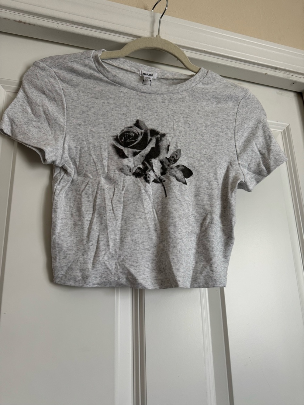 New Garage Medium Heathered Grey Black Rose Graphic Cotton Modal Blend Top Shirt